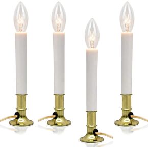 4-Pack Electric Window Candles with Nickel Plated Base & On/Off Switch, Plug-in Christmas Decor with 7W C26 Bulbs