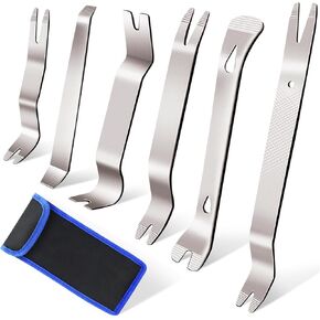 6pcs Metal Trim Removal Tool, Auto Pry Tool Kit Trim Removal Tool Set for Vehicle Door Panel (Silver)