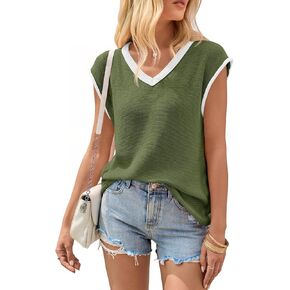 Imily Bela Summer Cap Sleeve Sweater سترة للنساء غير الرسمي الخامس عن الرقبة أكمامًا متماسكًا تربط قمصان 2025 قمصان الربيع