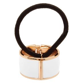 L. Erickson Atelier Enamel Cuff Pony Hair Tie in White and Gold