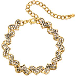 Gold Heart Bracelets for Her - Dainty Heart CZ Tennis Bracelets, Wedding Bridesmaid Jewelry | Fashion Statement Jewelry | Gifts for Friend Mom Wife Lady Bridesmaid