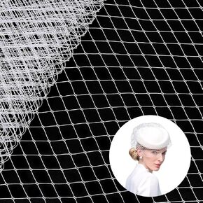 FINGERINSPIRE 2.2Yards Veil Netting Fabrics 10Inch/25cm Wide White Bridal Wedding Veil Net Organza Rhombus Birdcage Veil Netting Hat Decoration for Women Girls and Bride's Headdress Veil Making