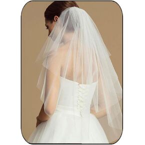 حجاب الزفاف في ExteDaily Bride حجارة الكوع القصير طول الخصر 2 مستويات الزفاف تول حجاب مع مشط للنساء