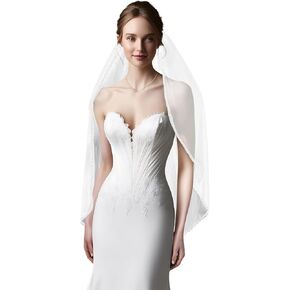 Pearl Wedding Veil Fingertip Length Crystal Pearl Beaded Edge Wedding Bridal Veil White Veil 1 Tier