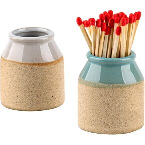 Match Cloche Decorative Matches Jar with Match Striker Set of 2 Mini Pottery Match Holder with Striker