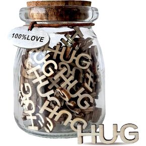 Jar of Hugs to Give, Hugs Jar Creative Gift, Hug Wooden Cutout Letter in A Jar Funny Gifts for Friends and Families