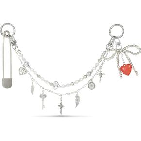 Original 4 in 1 Silver Bag Charms, Bow Bag Charm, Purse Charms, Purse Keychain, Bag Accessories Charms, Cool Purse Charms Kit with A Jumbo Safety Pin