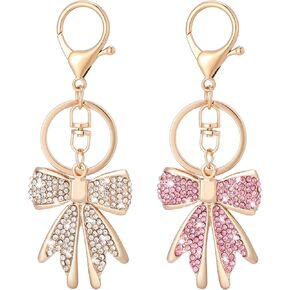 2 Pcs Bow Keychain for Women Rhinestone Bow Bag Purse Charm for Handbag Backpack Mother's Day Graduation Gift