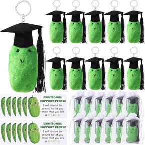 Hoteam 12 Set 2025 Graduation Gift Bulk for Her Him Inspirational Plush Positive Cucumber Pickle Keychain with Cards Bags Funny Emotional Support Pickle Graduate Gifts for School College Class Student