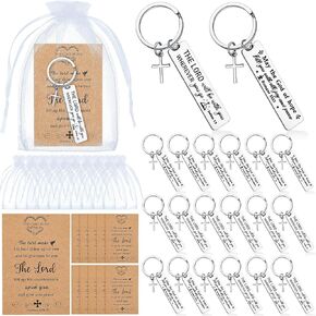 24 Sets Father's Day Christian Keychain Gifts Bible Verse Cross Keychain Bulk Religious Prayer Gifts for Men Women(Silver, Rectangle)