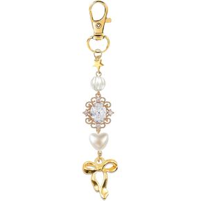 Agromusk Gold Bow Keychain Bag Charms for Women Heart Pearl Beaded Coquette Aesthetic Purse Charms