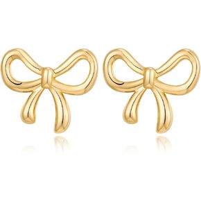 Gold Bow Earrings for Women - Dainty Cute Small Ribbon Dangle Drop Stud Earrings for Women, Trendy Minimalist Bow Jewelry | Fashion Gold Statement Jewelry | Wedding Birthday Gifts