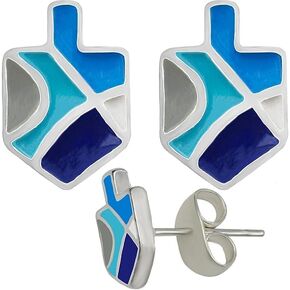 Hanukkah Handpainted Enamel Stud Earrings, Dreidel Design