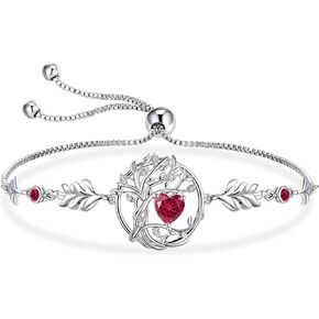S925 Sterling Silver Tree Of Life Birthstone Heart Charm Bracelet Gifts for Women Jewelry Anniversary Valentines Day Birthday Gifts Bracelets