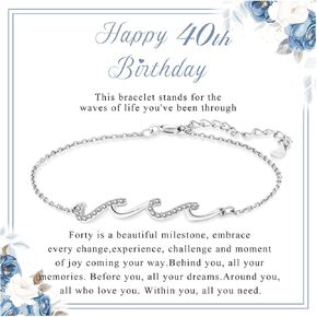 30th 40th 60th 70 Homports for Women ، سوار موجة فضية قابل للتعديل مع الزركونيا المكعبة ، هدايا عيد ميلاد مدروسة لأمي ابنة جدة الصديقة الشقيقة
