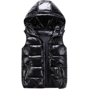 FindThy Women’s Shiny Puffer Down Vest Quilted Zip Up Hat Collar Pocketed Sleeveless Jacket