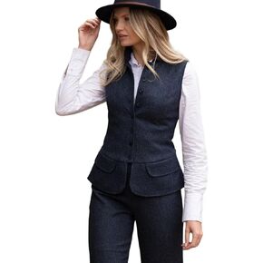 Women's Herringbone Tweed Vest Dressy Waistcoat Sleeveless Jacket