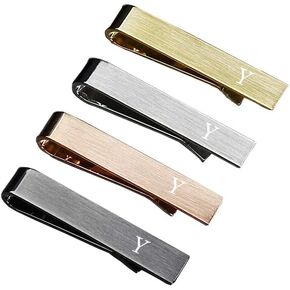 HAWSON 1.5 Inch Initial Tie Clips for Men Personalized Letter Tie Bar 4Pcs Tie Pin Set Gold, Rose Gold, Black, Silver Tie Clip