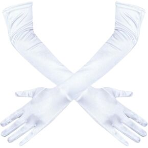 Bestjybt Women Long Opera Party Gloves 1920s Satin Costume Bridal Dress Gloves Elbow Length 21inch