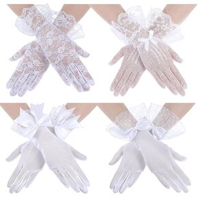 4 Pairs White Lace Gloves,White Gloves Women Lace Gloves Women Tea Party Tea Party Gloves for Women Elegant Vintage Short Gloves for Opera Party Wedding Cosplay 1920s