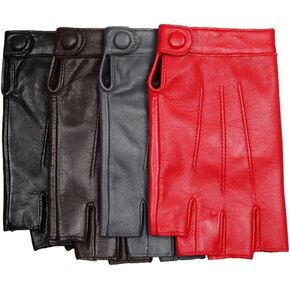 Womens Fingerless Half Finger Lambskin Leather Gloves for Driving Biking Cycling Shooting Performance Dancing Cosplay