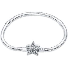 KUNSIR 925 Sterling Silver Snake Chain Bracelet with 5A Cubic Zirconia Pentagram Compatible with Pandora charms, Christmas Mother's Day