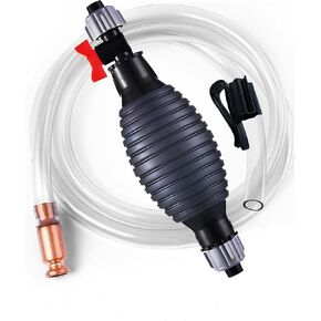 Hand Fuel Pump, 8.2ft Siphon Hose Transfer Pump with Brass Valve and Clips for Gasoline, Lawn Mower, Snow Blower, Yard