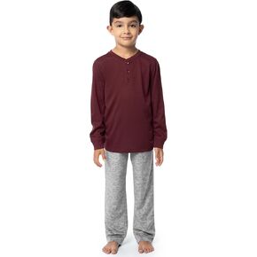 Fruit of the Loom Boys' Long Sleeve Jersey Henley Top and Fleece Pant Sleep Pajama Set