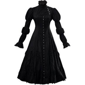 CosFantasy Cosplay Costume Womens Witch Costume Long Black Vintage Dress FY0092