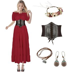 Women’s Renaissance dress fairy costume 5 pes Medieval Victorian Peasant Cottagecore 1700s Dress