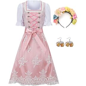 Ezuwail Womens Oktoberfest Costume 5Pcs Dirndl Dresses Set German Oktoberfest Dress Up Outfits Bavarian Costume for Halloween