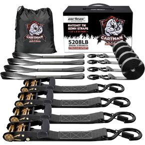 CARTMAN Ratchet Tie Down Straps, 5208lbs Break Strength, Includes 4PK Heavy Duty Ratchet Tie Downs, 4PK Soft Loop Tie-Downs, Use for Car, Truck, UTV