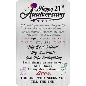 Alotozo 21st Anniversary Lovely Gifts for Him Husband Her, Happy 21 Year Wedding Anniversary Engraved Wallet Card Gift for Wife Men