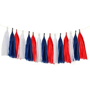 ZOOYOO Tassel Garland Tissue Paper Tassel Banner Table Decor,DIY Kits for Girls Women Birthday,Wedding,Bridal Shower,Bachelorette,Anniversary,Barbie Party Decorations,Pack of 15(Red White Blue)
