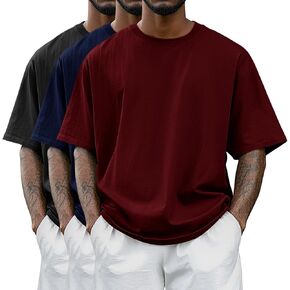 Riyiper 3 Pack Men Men's Big and Tall Stirts نصف الأكمام القطن تي شيرت طاقم الرقبة الطول الممر