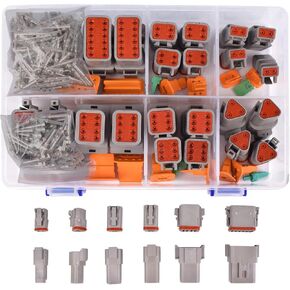 174Pcs 12 Kits DT Series DT Connector Kit 2 3 4 6 8 12 Pin Connectors with Size 16 Stamped Contacts for Deutsch Connector, IP68 Waterproof Automotive Electrical Connectors Plug