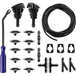 Front Windshield Washer Nozzles Replacement Kit Spray Jet Kit 20 Accessories Windshield Washer Nozzle Hose Kit Replacement for Chrysler, Dodge, Jeep, Ram