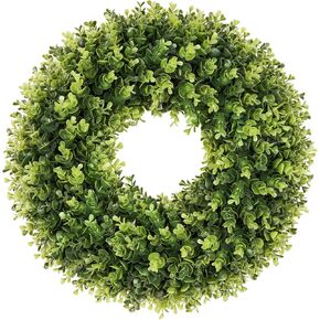 20 Inch Boxwood Front Door Wreaths, Spring and Summer Outdoor Wreath for Front Door, All Seasons Artificial Green Wreath for Farmhouse Wedding Porch Wall St Patricks Day Indoor Decorations