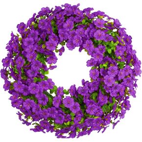 20 Inch Spring Summer Wreaths for Front Door, Artificial Flowers Violet Silk Floral Wreaths with Fake Plants Green Eucalyptus Leaves for Outdoors Farmhouse Wall Wedding Porch Home Decor
