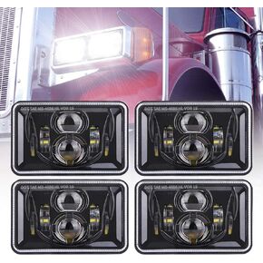 Z-OFFROAD DOT Approved 4x6 LED Headlights Assembly Hi/Lo Sealed Beam Compatible with KW T800 T600 Peterbilt 379 Freightliner Chevy Oldsmobile Cutlass H4651 H4652 H4656 H6545 H4666, 4PCS-Chrome