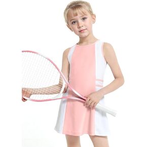 JiAmy Girls Tennis Dress 2 Piece Set Sleeveless Athletic Tank Golf Dress and Shorts with Pockets Workout Dress for Kids