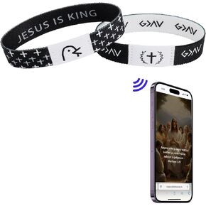 WALLFID 2pcs Daily Bible Verse Bracelet with NFC,Elastic Scripture Scripture Bracelet,Prayer Bracelet,Inspirational Religious Scripture Wristbands for Women, Men, Teens