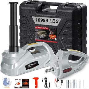 Electric Car Jack Kit with Impact Wrench, 5 Ton/10999 LBS 12V Electric Hydraulic Jack with Lifting Range: 6.1~17.7 inch, Safety Hammer & Light for SUV MPV Sedan Truck Tire Change (Gray)