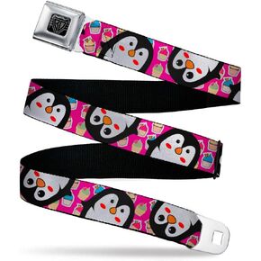 Buckle-Down Seatbelt Belt - Penguins w/Cupcakes Fuchsia/Purple/White - 1.0" Wide - 20-36 Inches in Length