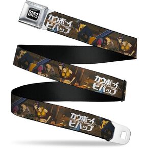 Crunchyroll Belt, Seatbelt Buckle Belt, Cowboy Bebop Jet Black and Crew Bonsai Tree Scene and Logo, Adjustable
