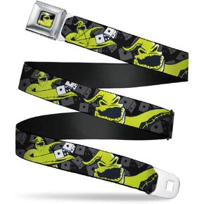 Disney Belt, Seatbelt Buckle Belt, Oogie Boogie Rolling Dice Pose Dice Black Grays Lime Green, Adjustable