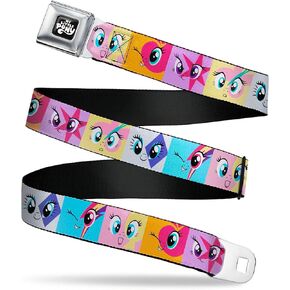 My Little Pony Belt, Seatbelt Buckle Belt, My Little Pony Mane Six Cutie Mark Expressions Multi Color, Adjustable
