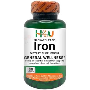 45mg Iron Supplement for Iron Deficiency, Slow Release, High Potency, Easy to Swallow Tablets - 30 Count
