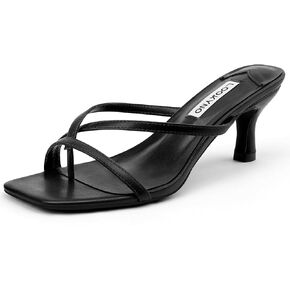 Strappy Kitten Heels for Women Square Open Toe Heeled Thong Sandals Low Heel Sexy Trendy Flip Flop Party Casual