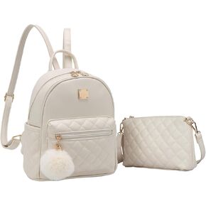 Barsine Girls Fashion Mini Backpack Purse 2 PCS Small Cute Plaid Leather Women Backpacks Little Shoulder Bag, Pink